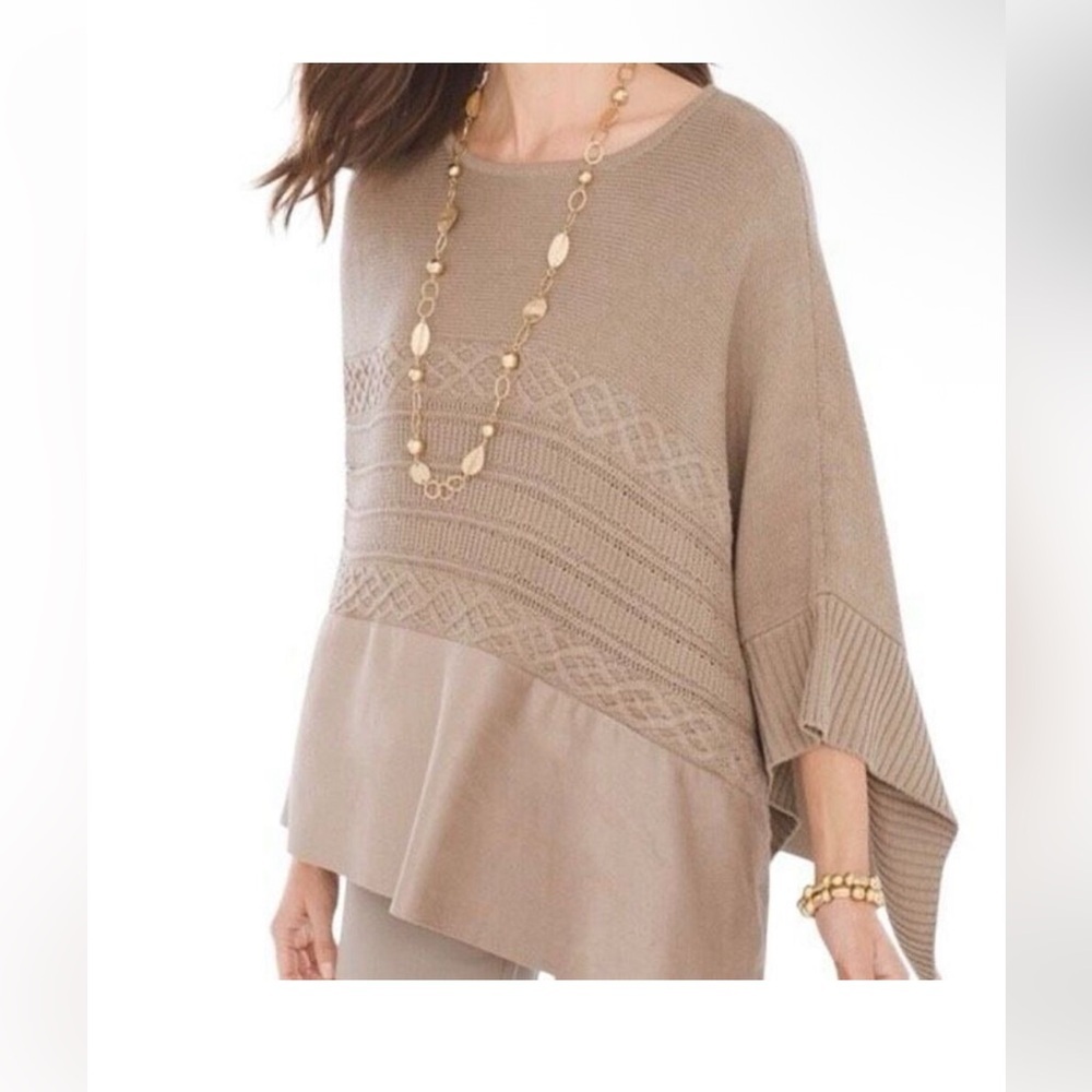 Chico’s L/XL Faux Suede Mixed Knit Poncho